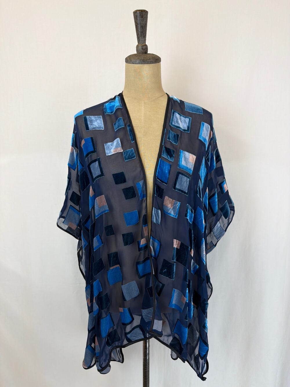 Roff Blue Silk Viscose Patterned Shawl One Size  Scarf #0619